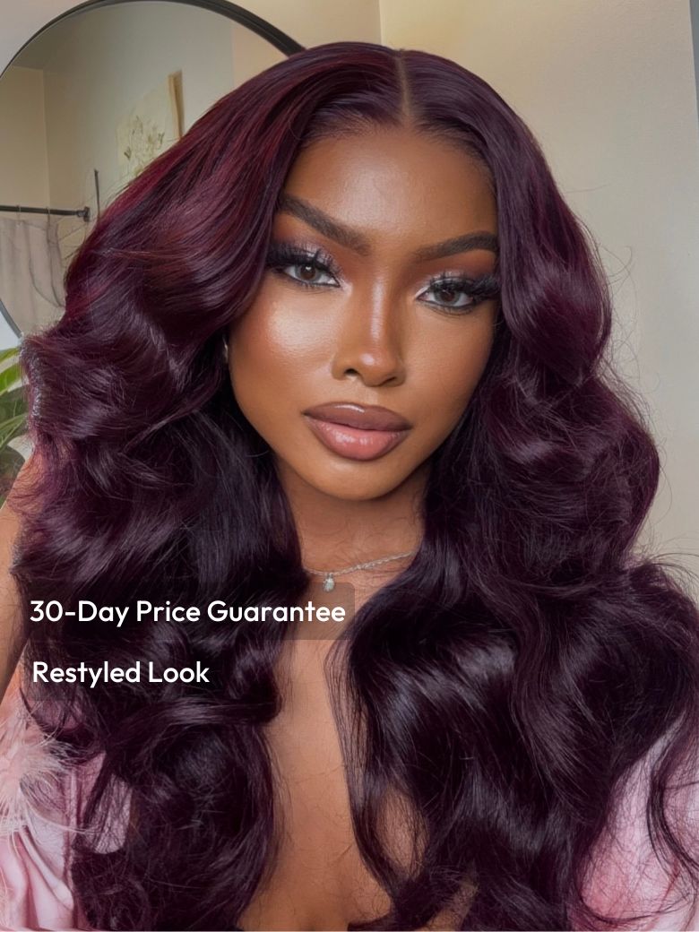 7x5 Byebye Knots Lace Black Cherry Layered Straight Hair Wig 150% Density