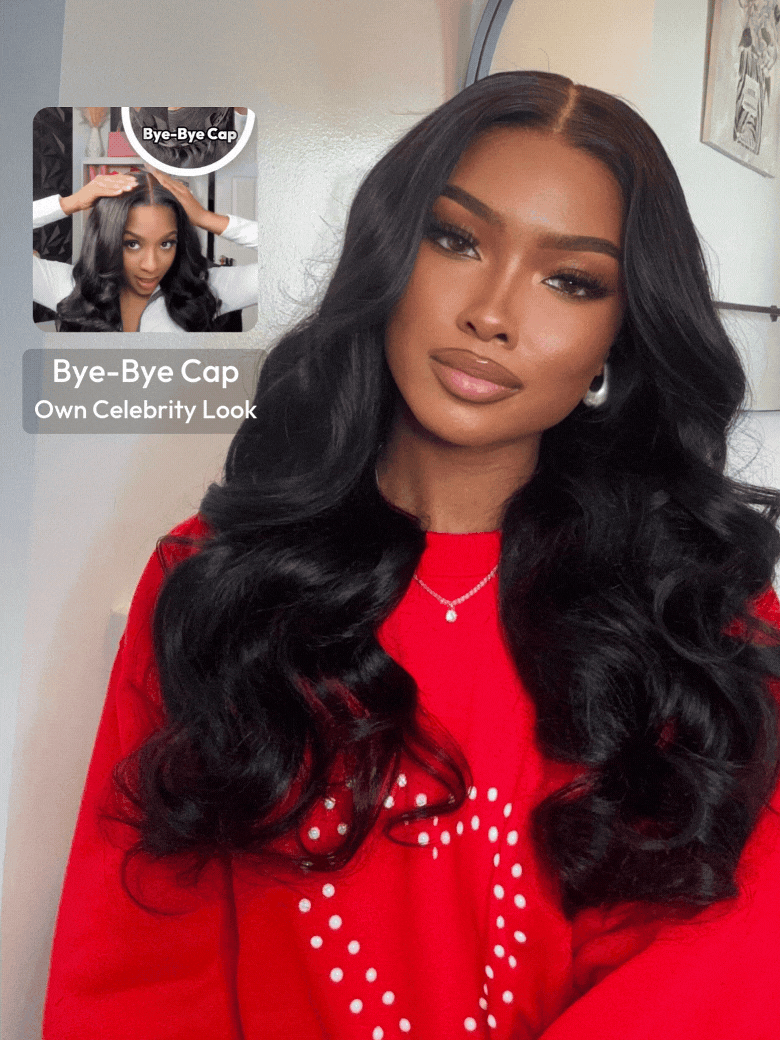 HD Bye-Bye Cap™ Wig 13x4 Invisible Lace Frontal Body Wave Black Wig 180% Density With Drawstring