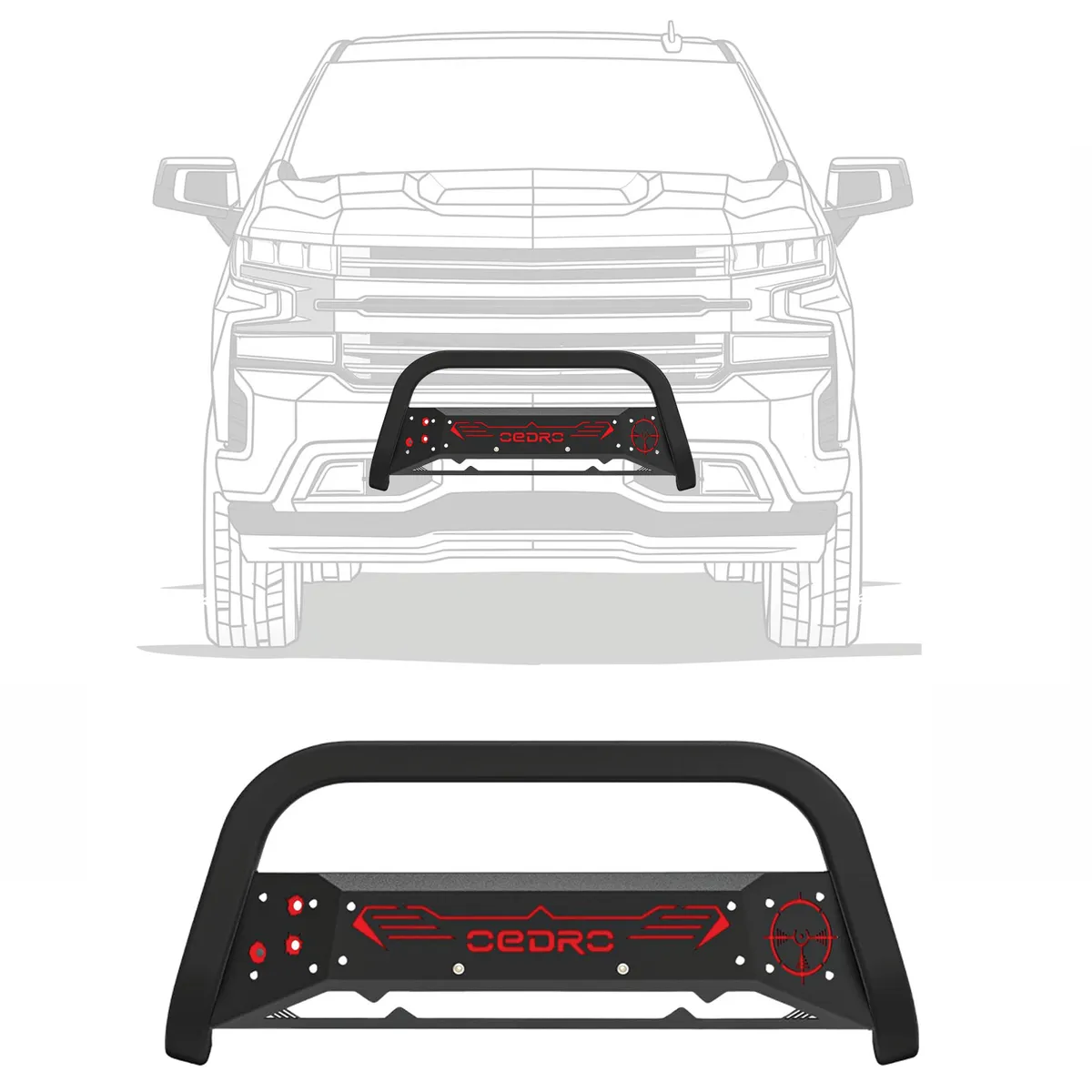 Paintable Bull Bar Fits 2019-2024 Chevy Silverado 1500/GMC Sierra 1500 (Exclude 2019 Silverado 1500 LD) Front Bumper Push Bar w/Grille Skid Plate