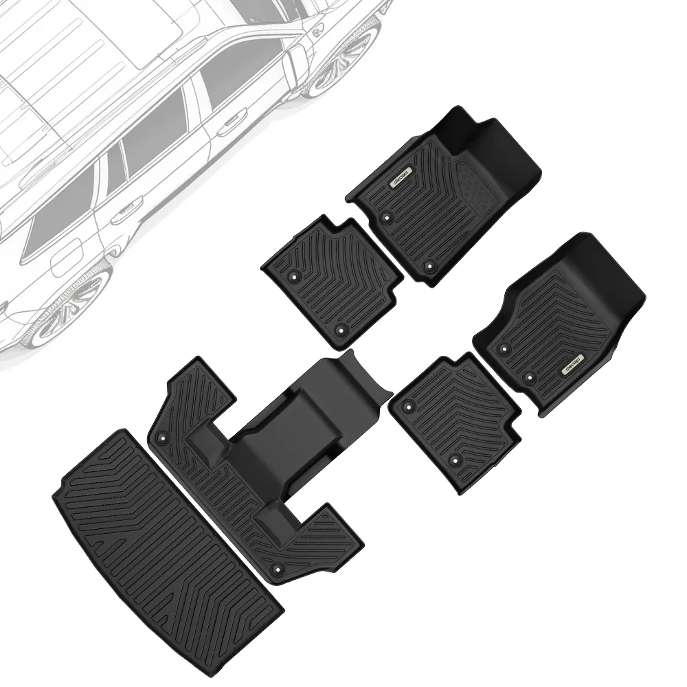 OEDRO Floor Mats All-Weather TPE for 2021-2025 Jeep Grand Cherokee L (ONLY for 6 Seat) 1st, 2nd Row Floor Mat Liners (Without Center Console)