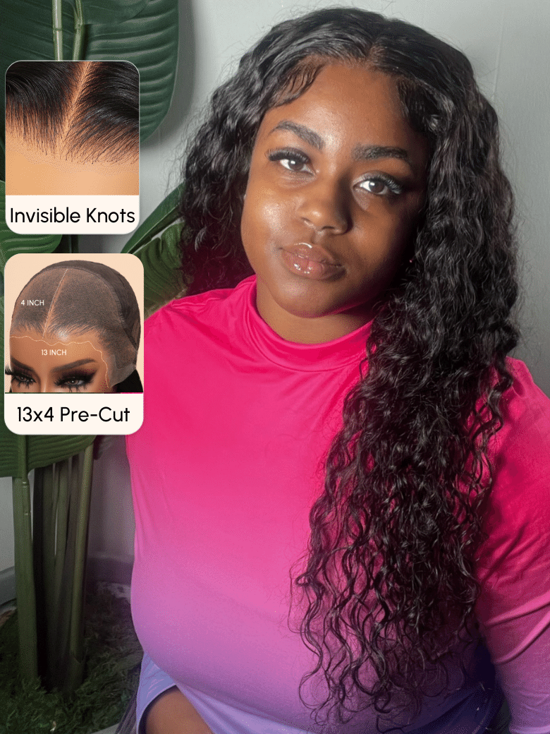 13x4 Pre-Cut Lace Frontal Water Wave Wig Pre-Cut & Pre-Pluck &  Pre-Bleached Pre-Everything Wig