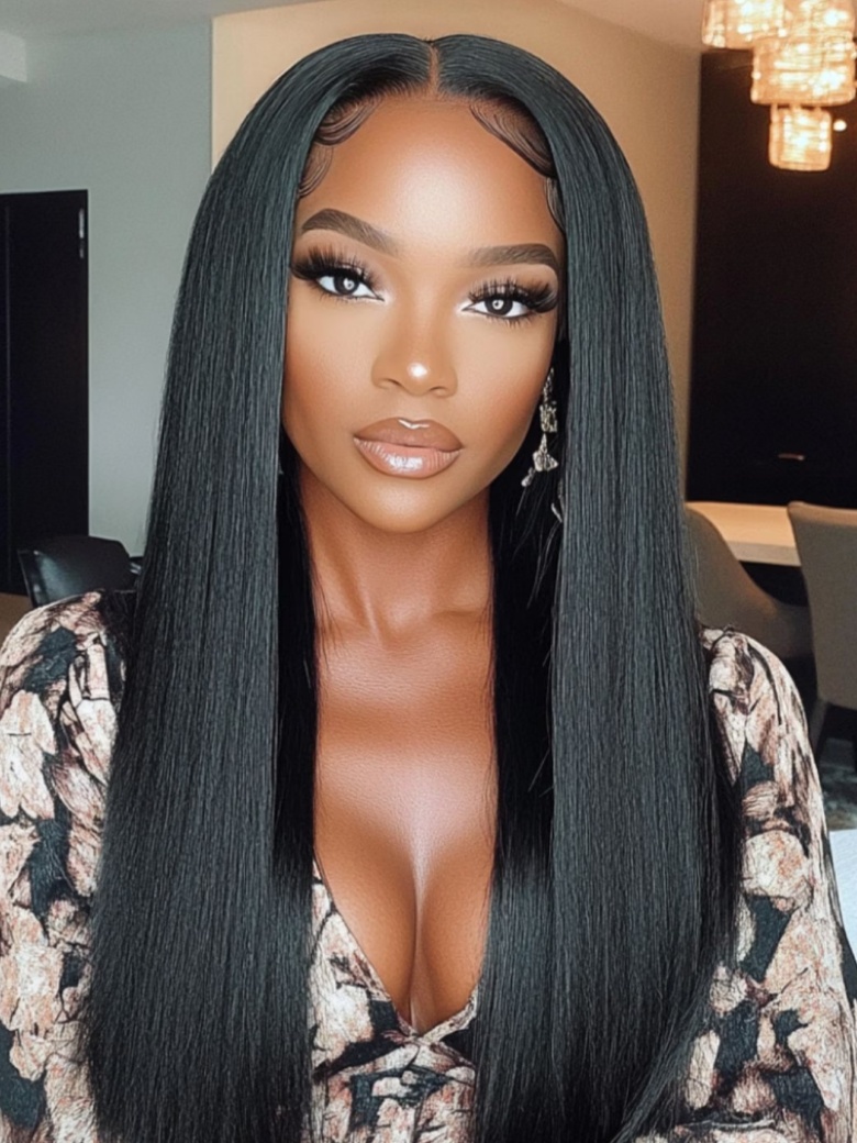 20" 5x5 Thin HD Pre Cut Pre Bleached BlendAway Lace Closure Glueless Yaki Wig 180% Density