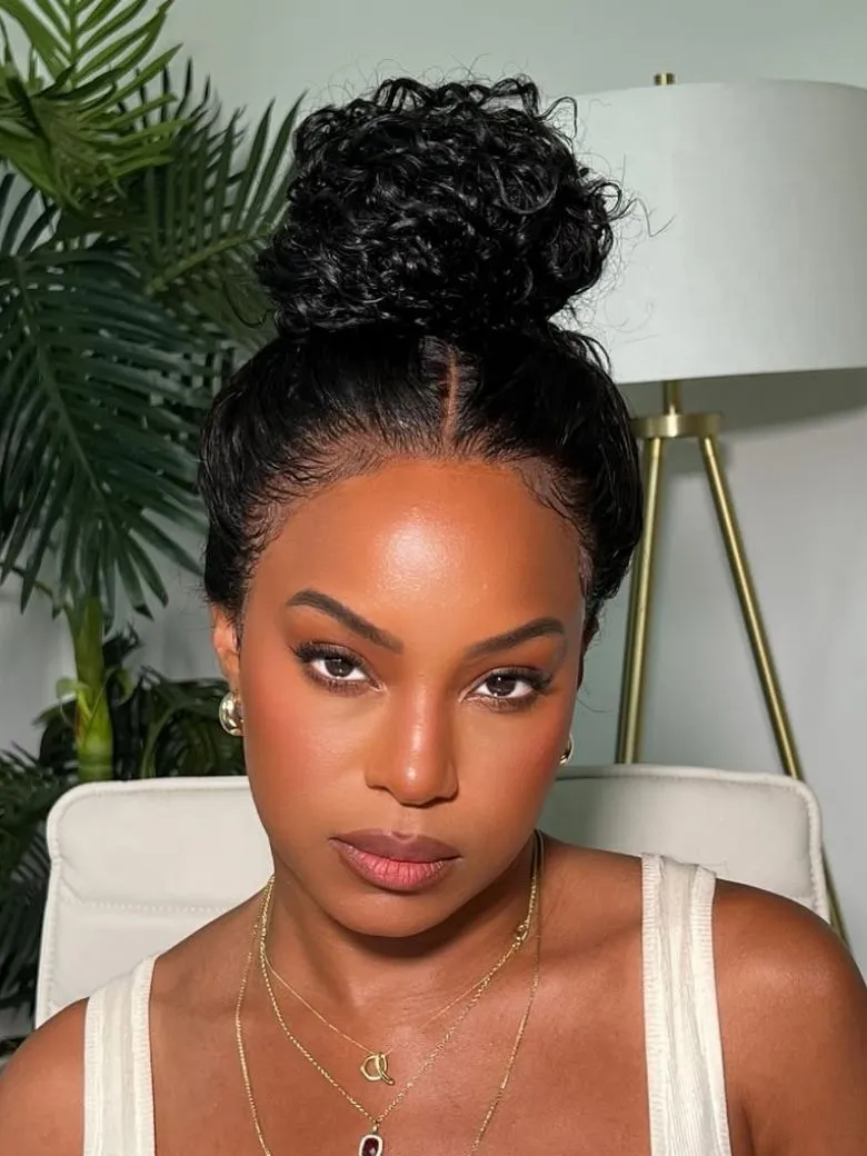 [With Gift] Full Lace Second Scalp Wig 100% Handmade Invisible Black Water Wave Human Hair 180% Density Wig