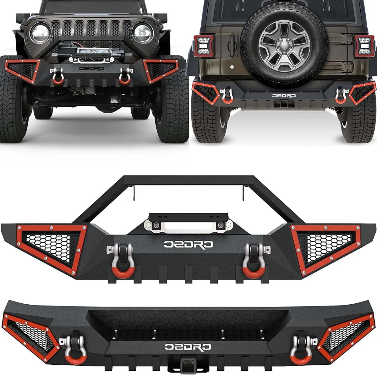 OEDRO Front Rear Bumper for 2018-2026 Jeep Wrangler JL & Unlimited (2/4 Doors) with Winch Plate & D-Rings & Hitch Receiver