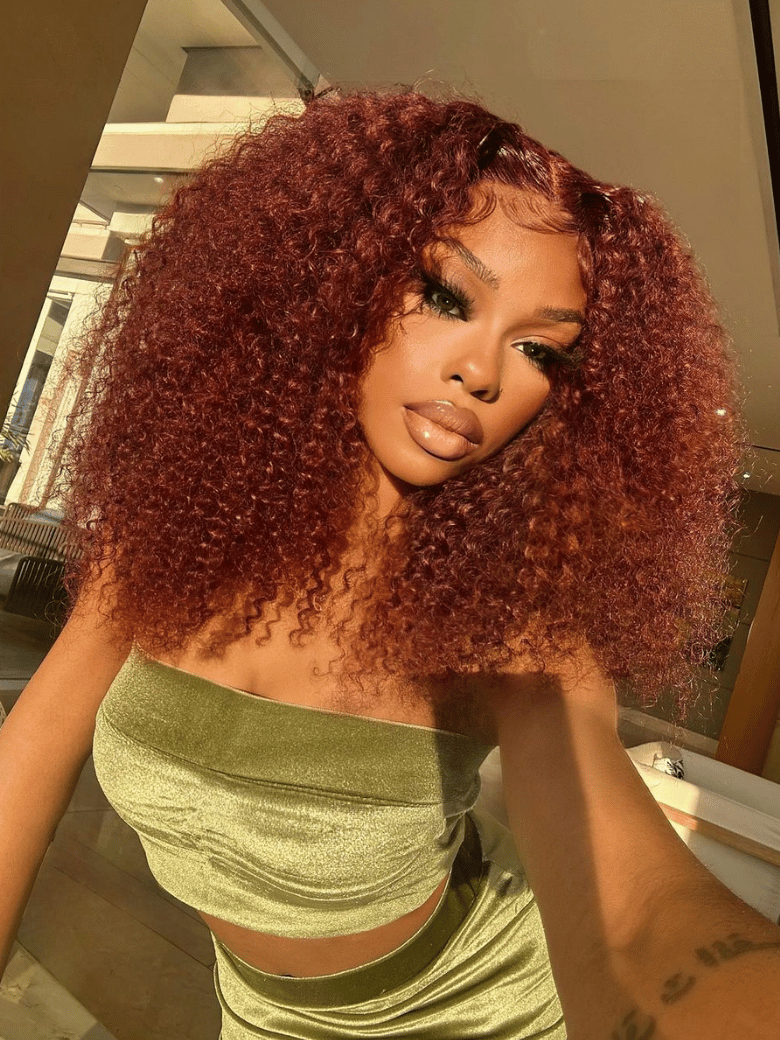 24'' UNice 13x4 Pre-Everything Lace Front Wig Reddish Brown Kinky Curly Bleached Knots Wig
