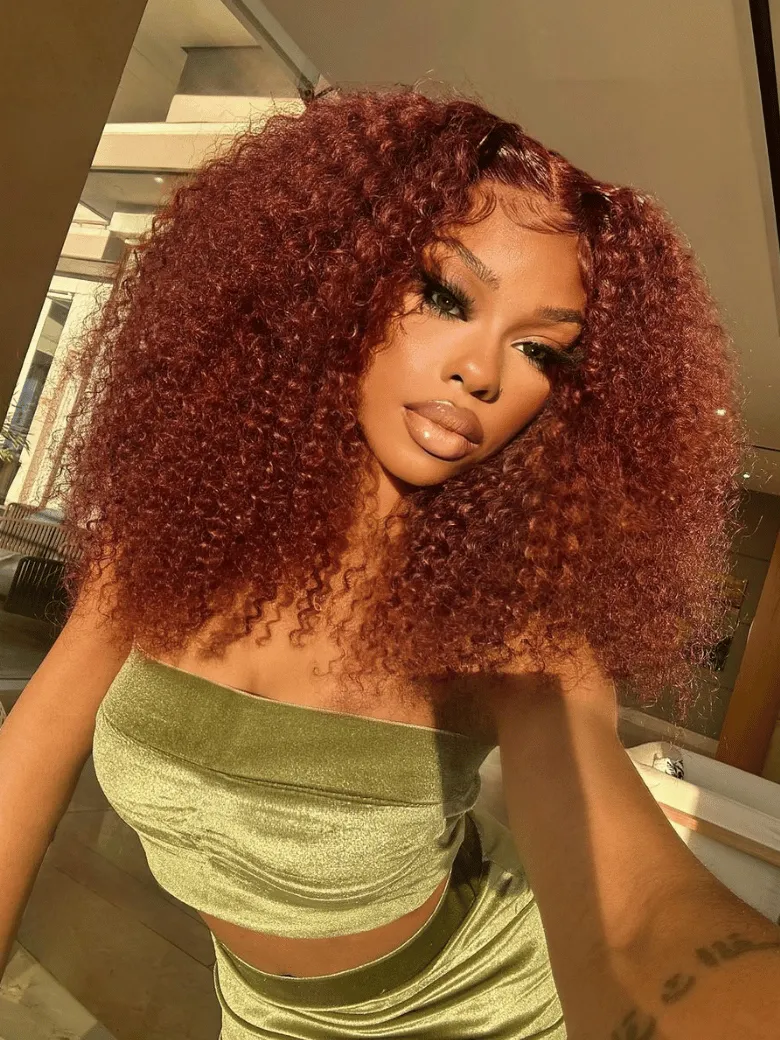 20'' UNice 13x4 Pre-Everything Lace Front Wig Reddish Brown Kinky Curly Bleached Knots Wig