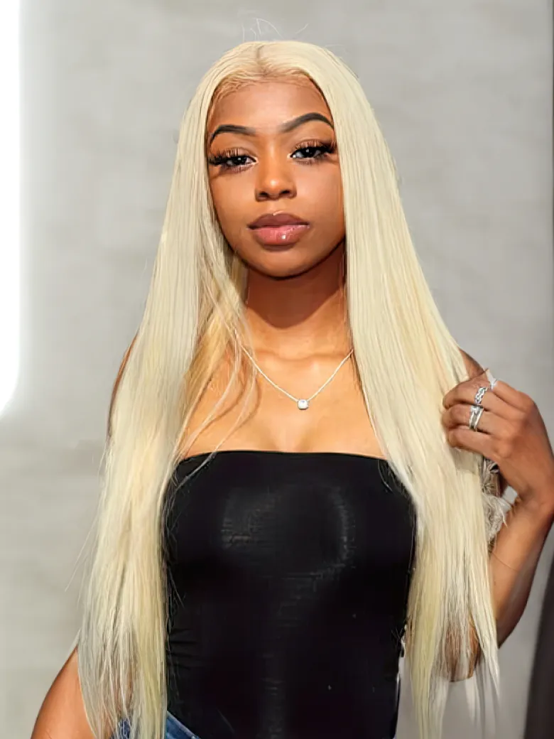 180% Density HD Lace 613 Blonde Seamless Skin Melt Lace 5x5 Closure Lace Straight Wig
