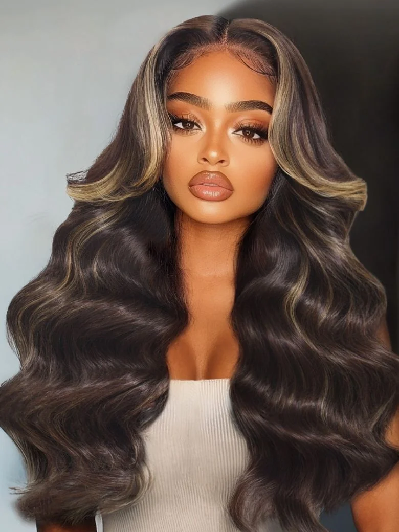 Bye-bye knots Chocolate Brown With Highlights Loose Wave Wig With Face Framing Layers Member Only