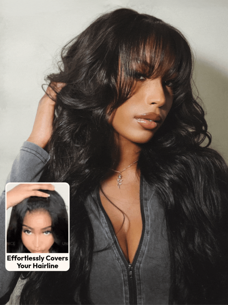 [BOGO From 20''] 13x4 Pre Everything Lace Frontal Fluffy Layer Natural Loose Wave Wig With Air Bangs