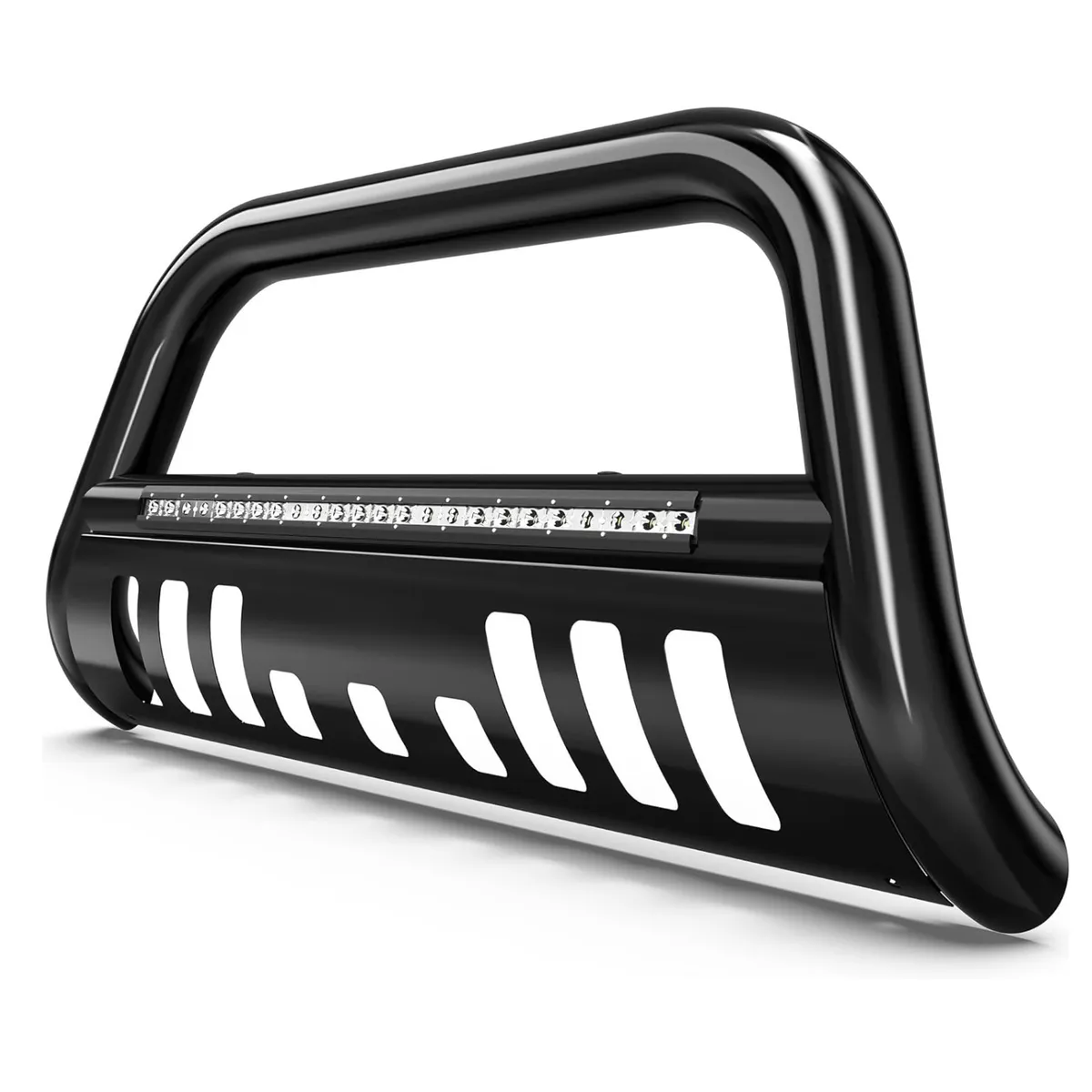 YITAMOTOR® Bull Bar Compatible with 2005-2021 Nissan Frontier w/LED Light Bar, 3" Tubing Brush Guard Pickup Truck Front Bumper Push Bar w/Grille Skid