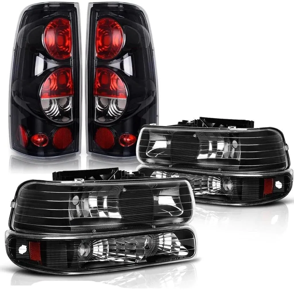 YITAMOTOR® Headlights + Tali Lights Set for 1999-2002 Silverado Bumper Lamp Headlamps