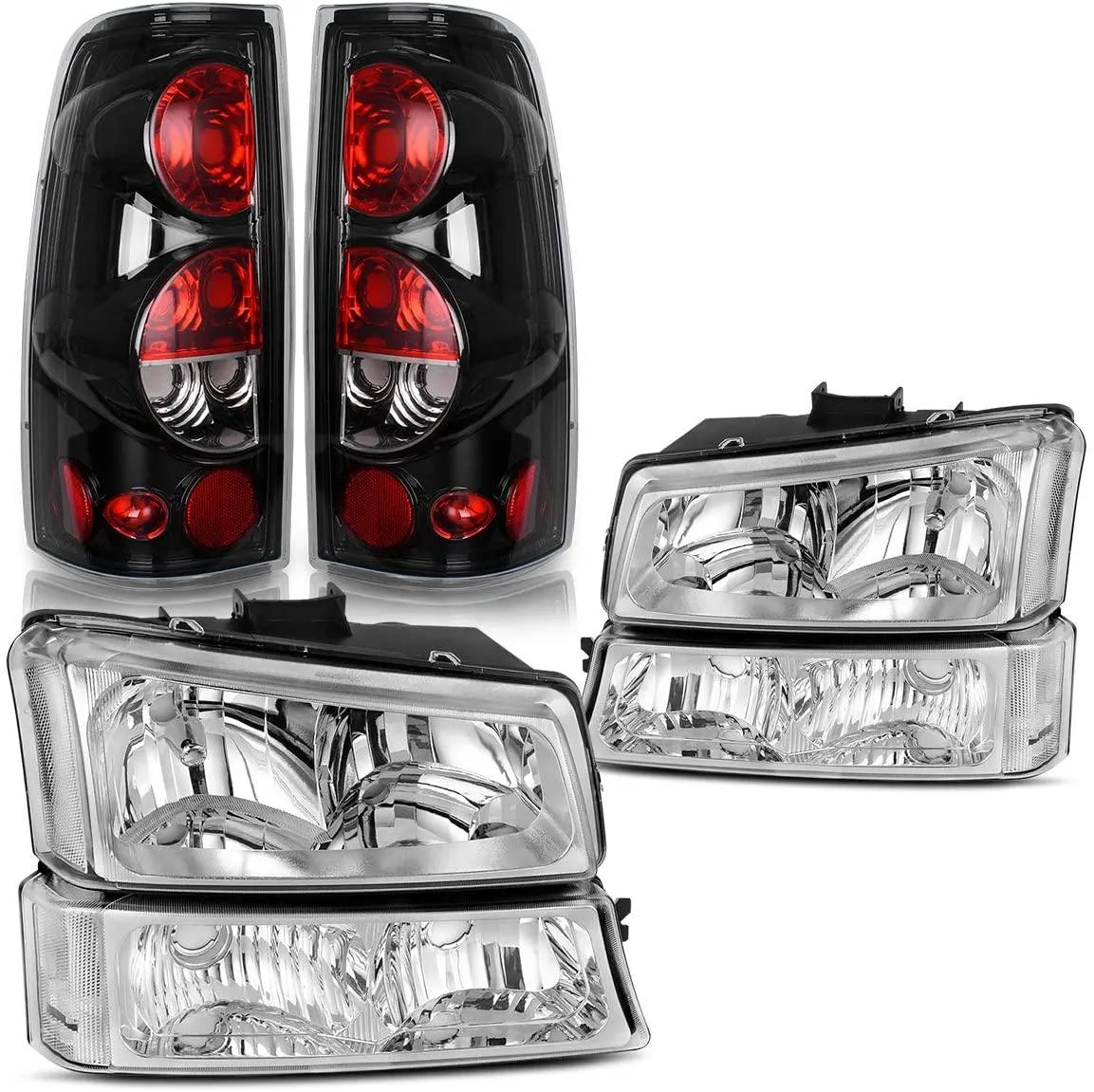 YITAMOTOR® 2003-2006 Chevy Silverado Chroming Headlight + Black Tail Lights Set