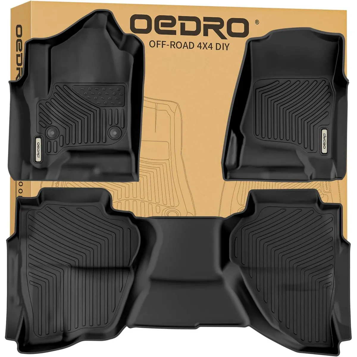 OEDRO Floor Mats for 2014-2018 Chevy Silverado/GMC Sierra 1500 Double Cab, 2019 Silverado LD/Sierra Limited; 2015-2019 2500HD/3500HD