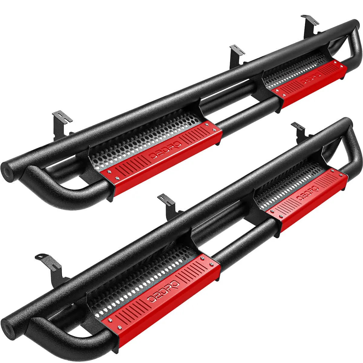 OEDRO Running Boards for 2007-2021 Toyota Tundra Double Cab, Black & Red Truck Side Steps w/Paintable Plates