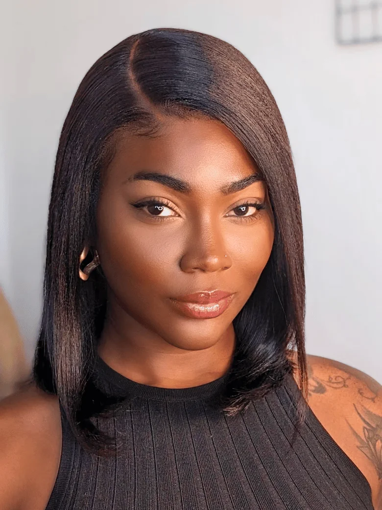 13x4 Lace Front Yaki Bob Wig With Invisible Drawstring Pre-Cut Pre-Bleached & Summer-Ready