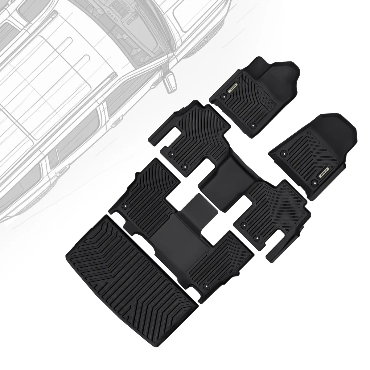 OEDRO® Floor Mats Full Cargo Liners Set Compatible with 2022-2025 Jeep Wagoneer (8 Passenger Model), Custom Fit TPE All-Weather Floor Liners, Black