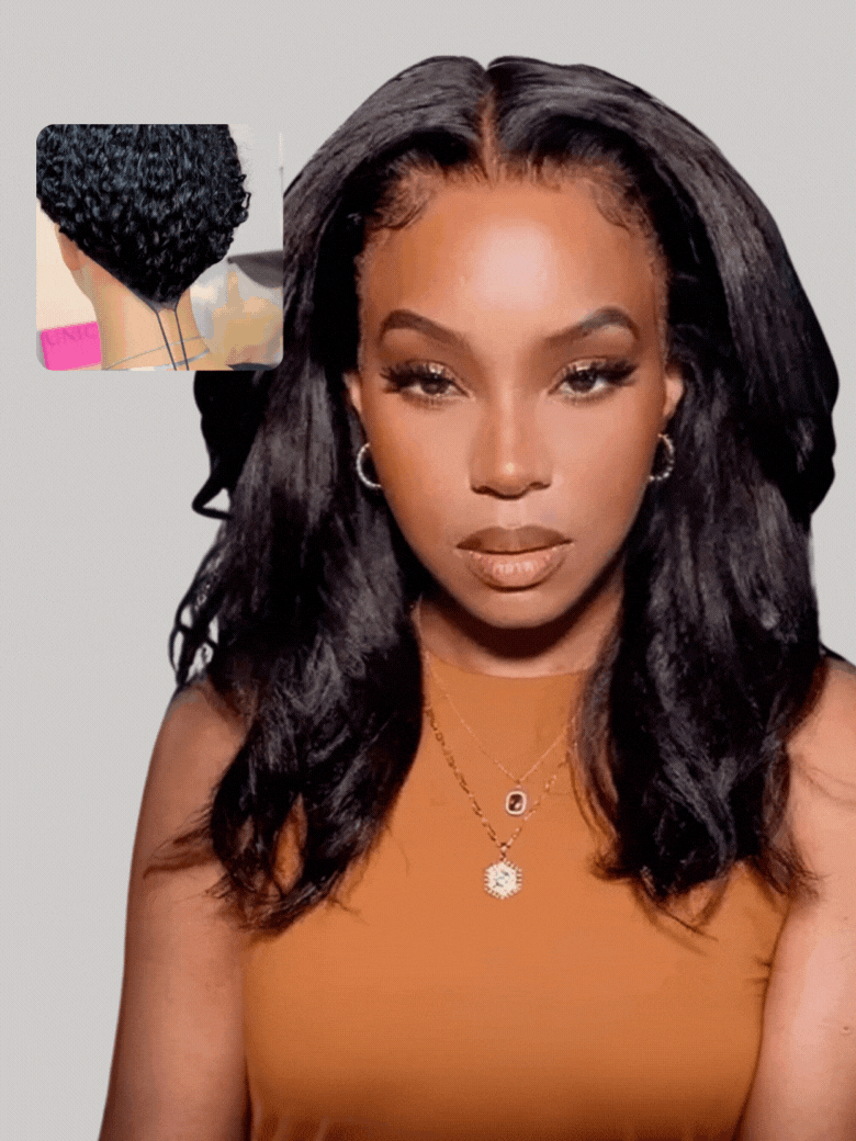 EasiContour V Part Glueless Kinky Straight Bouncy Natural Black Wig
