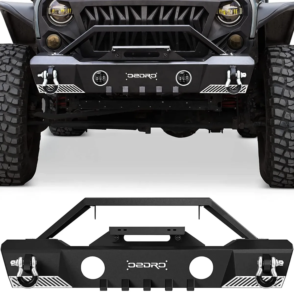 OEDRO Stubby Front Bumper for 2007-2018 Jeep Wrangler JK & JKU, Off-Road Bumper w/Fog Light Hole & D-Rings & Winch Plate