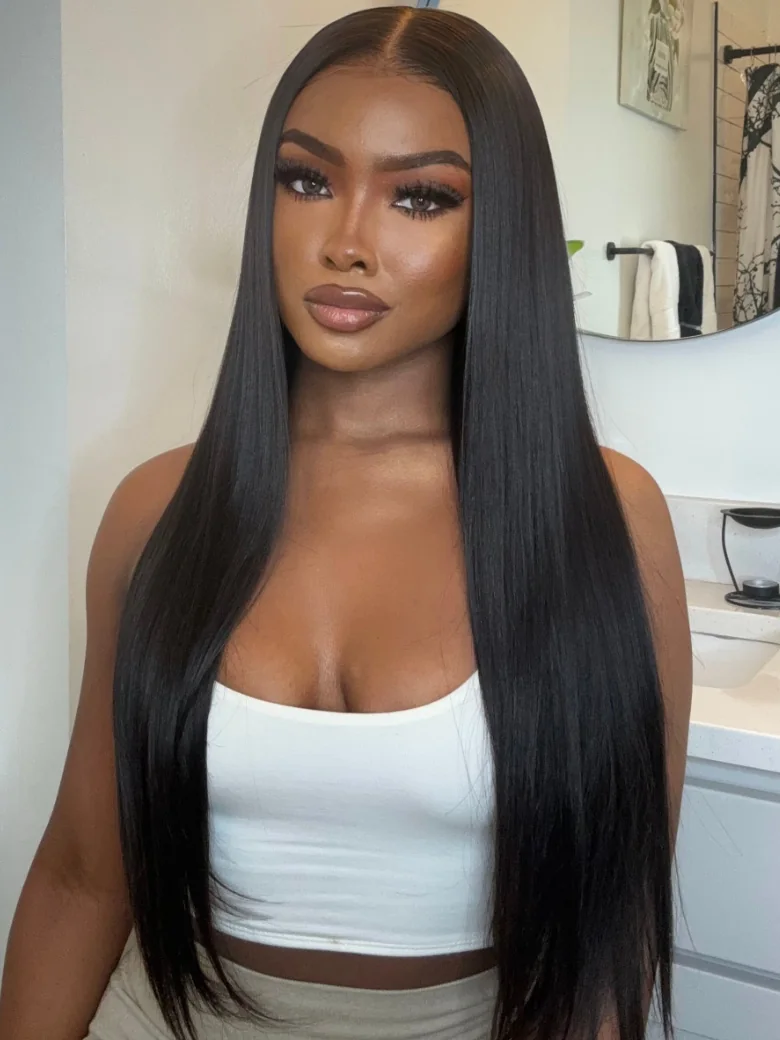 UNice 13x4 Transparent Lace Frontal Black Straight Pre-Plucked Human Hair Wig