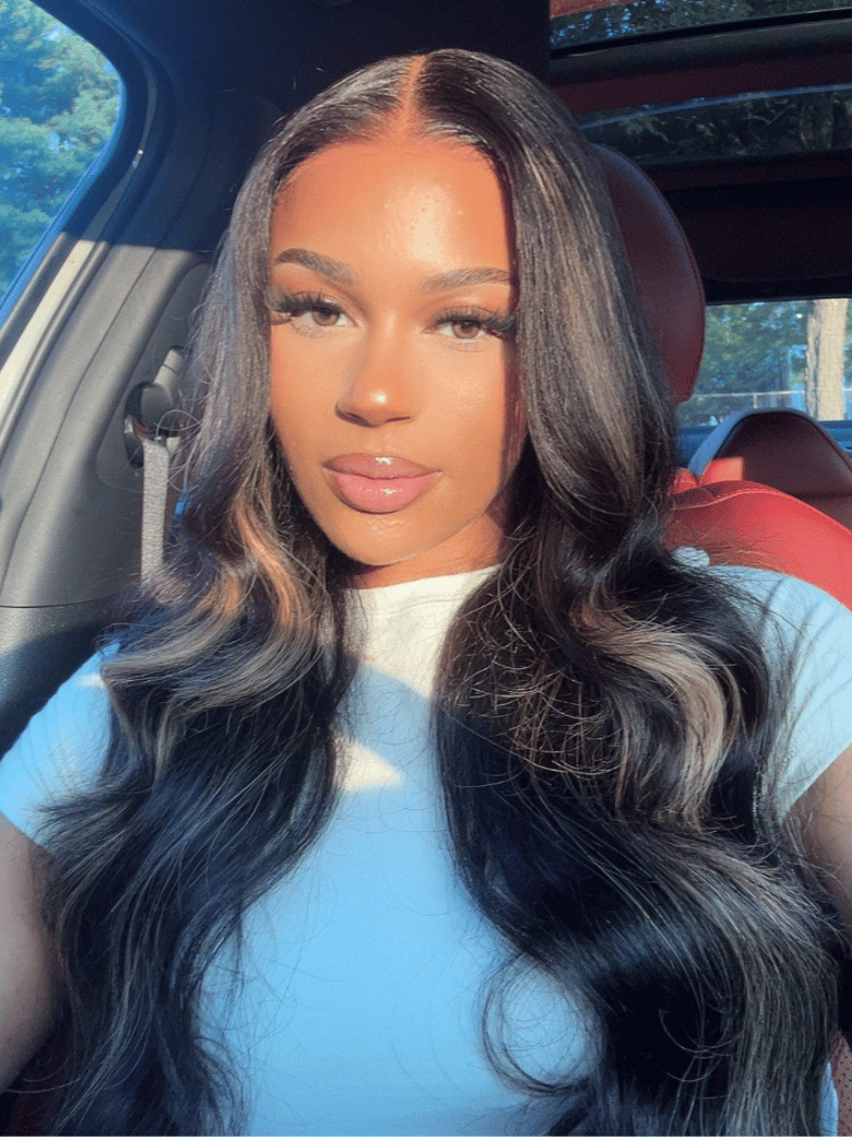 [22"=$119] 180% Density 7x5 Bye Bye Knots™ Glueless Lace Wig Black With Blonde Highlights Body Wave Wig