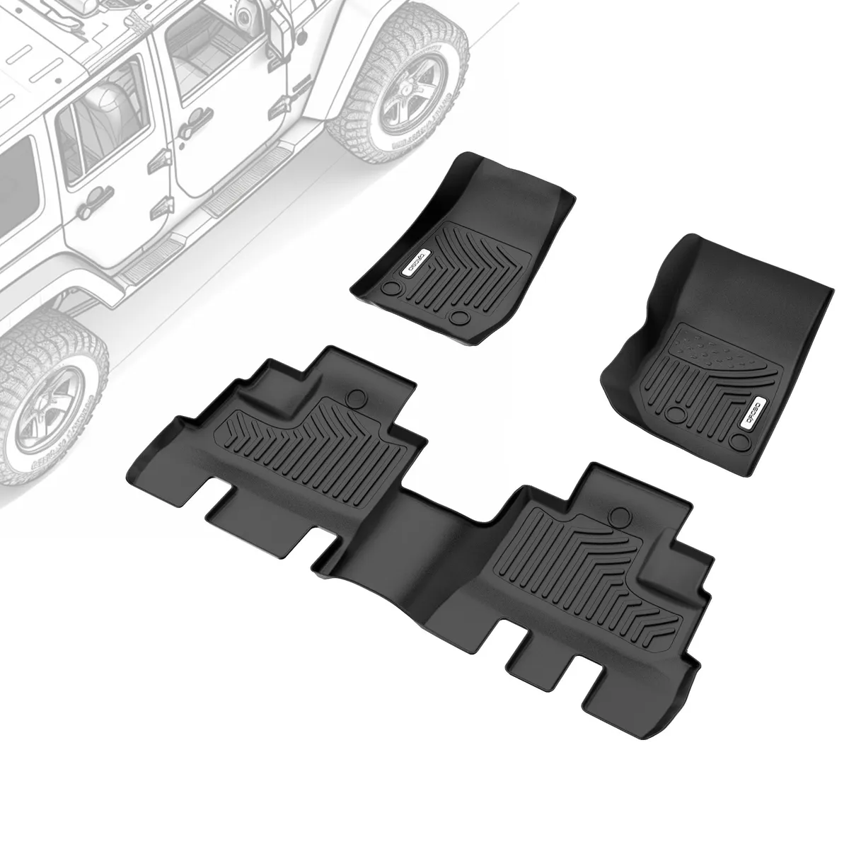 OEDRO Floor Mats for 2014-2018 Jeep Wrangler JK Unlimited 4 Door,Black TPE All Weather Guard Floor Liners