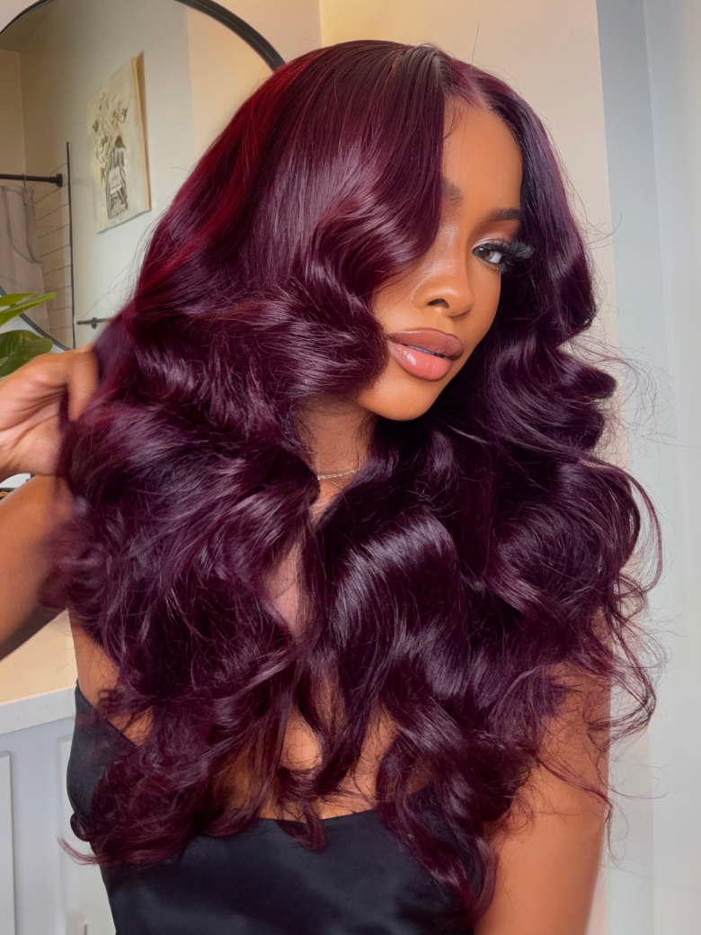 [BOGO] 13x4 Pre-Everything™ Lace Frontal Purple Black Cherry Layered Straight Drawstring Wig