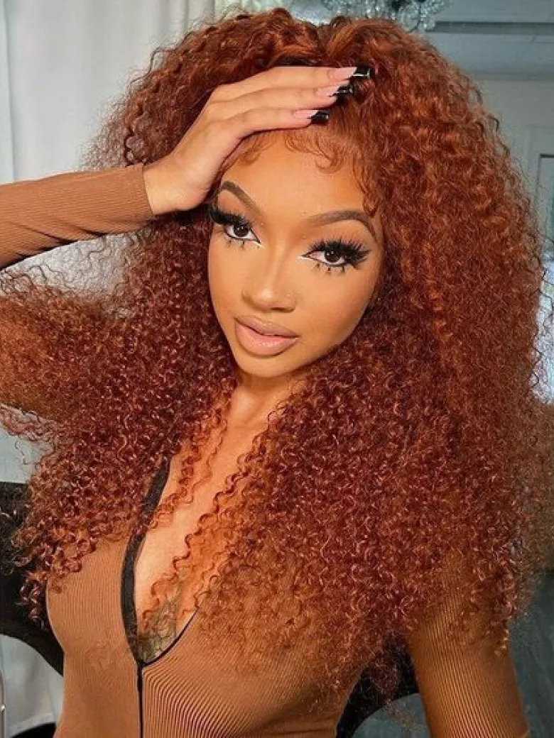 13x4 Transparent Lace Front Mix Color Jerry Curly Human Hair Wig 150% Density