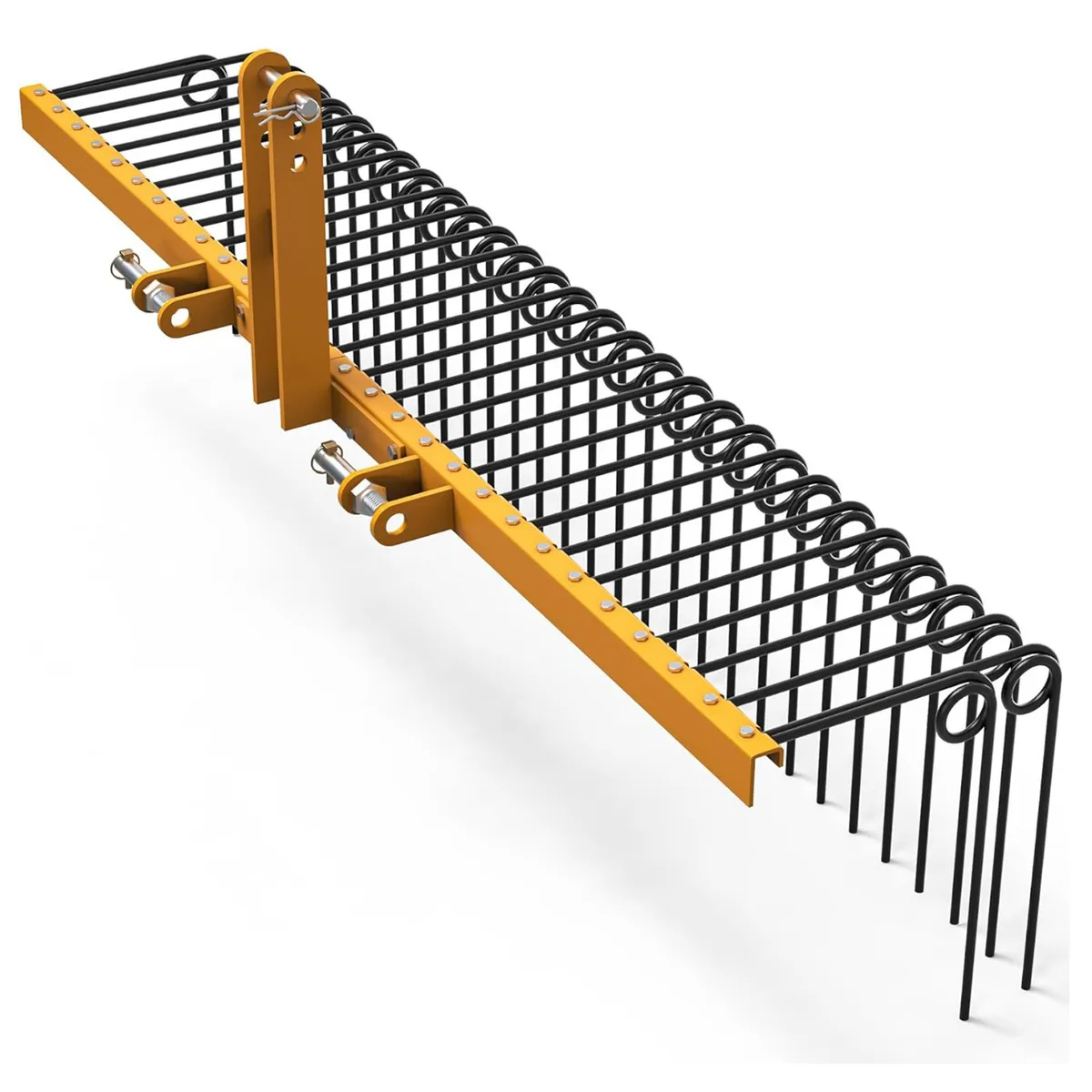 YITAMOTOR® 60" Durable Powder Coated Steel Pine Straw Rake Steel Spring Landscape Rake Attaches to Cat 0 Cat 1,3 Point Hitch for Tractor, Yellow