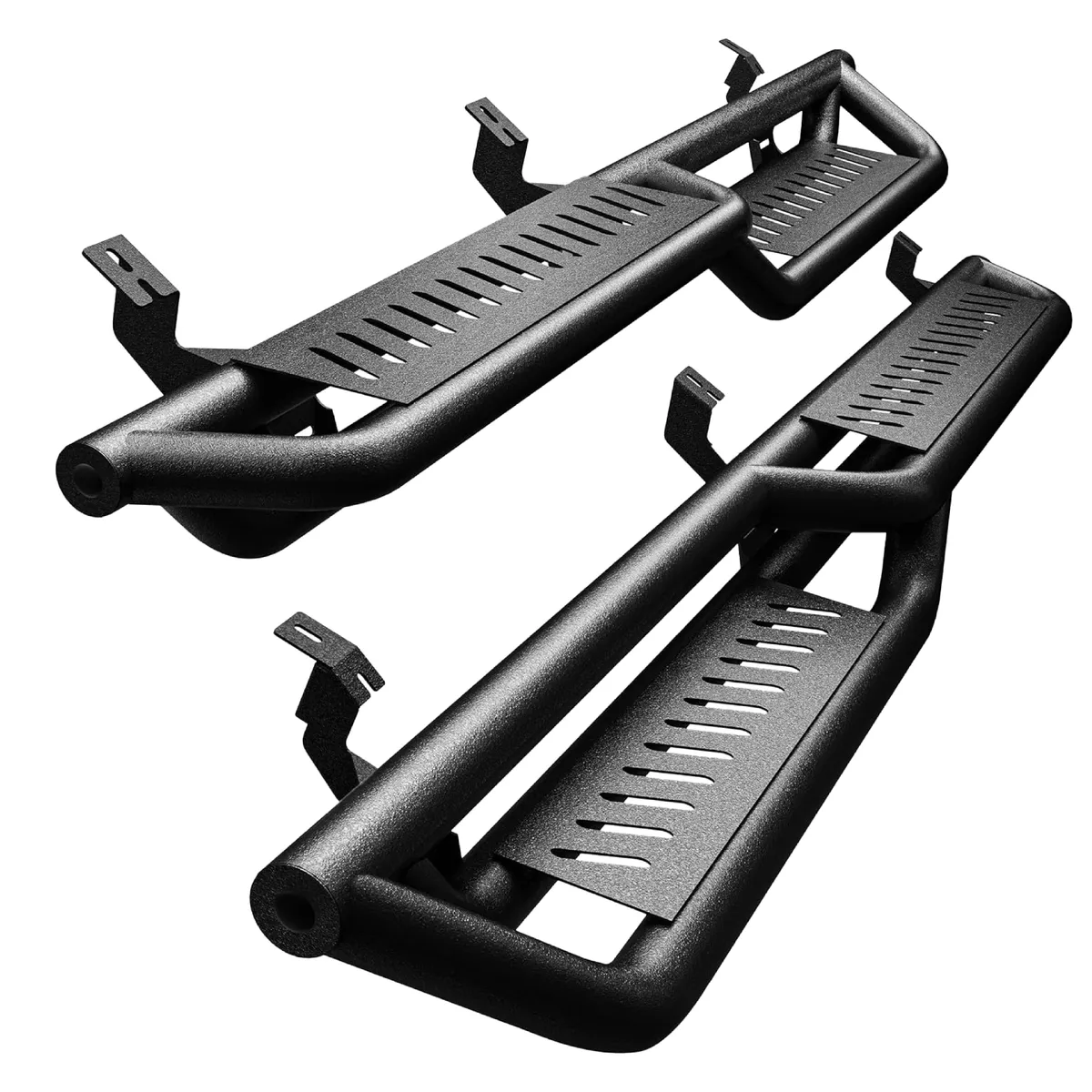 Running Boards Compatible with 2005-2023 Toyota Tacoma Double Cab, 2-Stairs Side Step Rails Black Powder Coated Nerf Bars