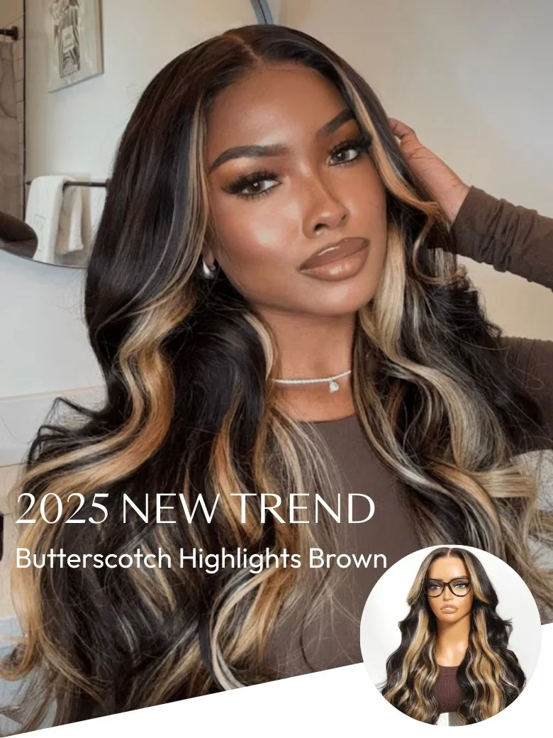 Loose Wave Butterscotch Highlights Brown Wig 150% Density Sun Kissed Color Modify Face Shape