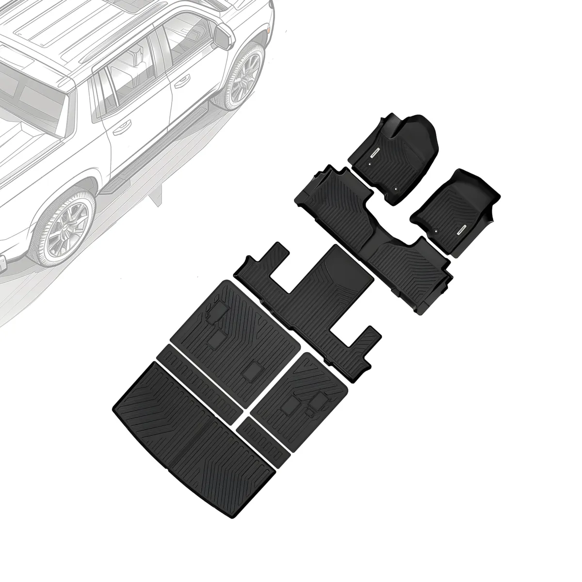 Floor Mats for Chevrolet Tahoe/GMC Yukon 2021-2025 w/ 7-Seat, Custom Fit TPE All Weather Trunk Mat with Backrest for Chevy Tahoe Full Floor Mats Liner