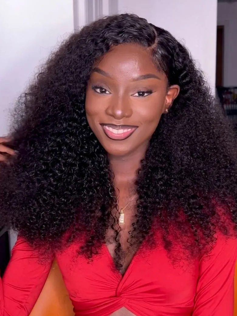 [From 28 Inch] 200% Density HD Glueless 5x5 Lace Natural Afro Kinky Curly Human Hair Wig