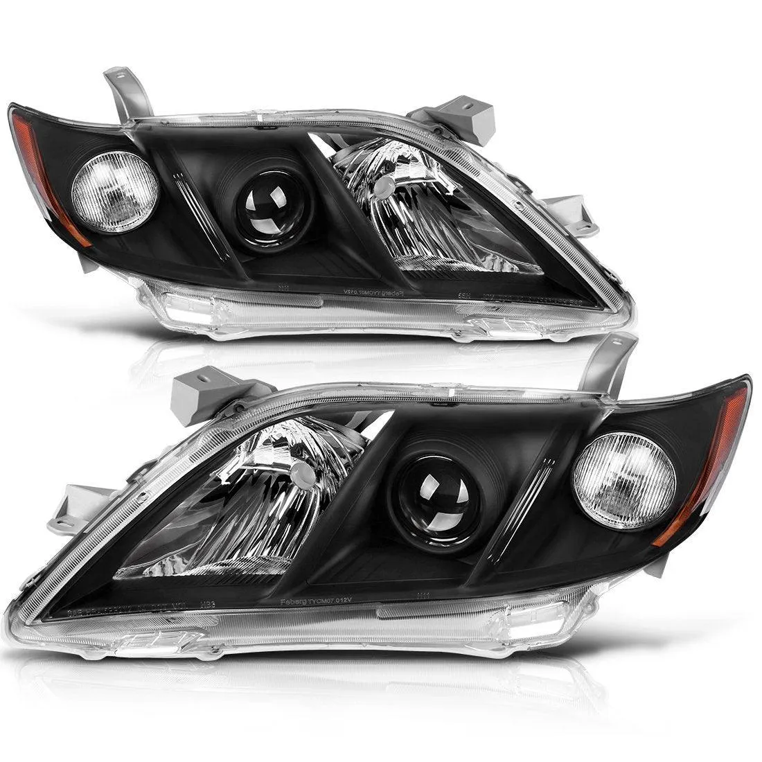 YITAMOTOR® 2007-2009 Toyota Camry Headlight Assembly Black Housing Amber Reflector Headlamps