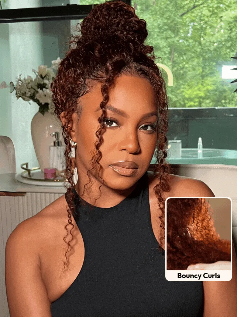 7x5 Bye-Bye Knots™ Wig Glueless Lace Jerry Curly Reddish Brown Drawstring Wig With Bleached Knots