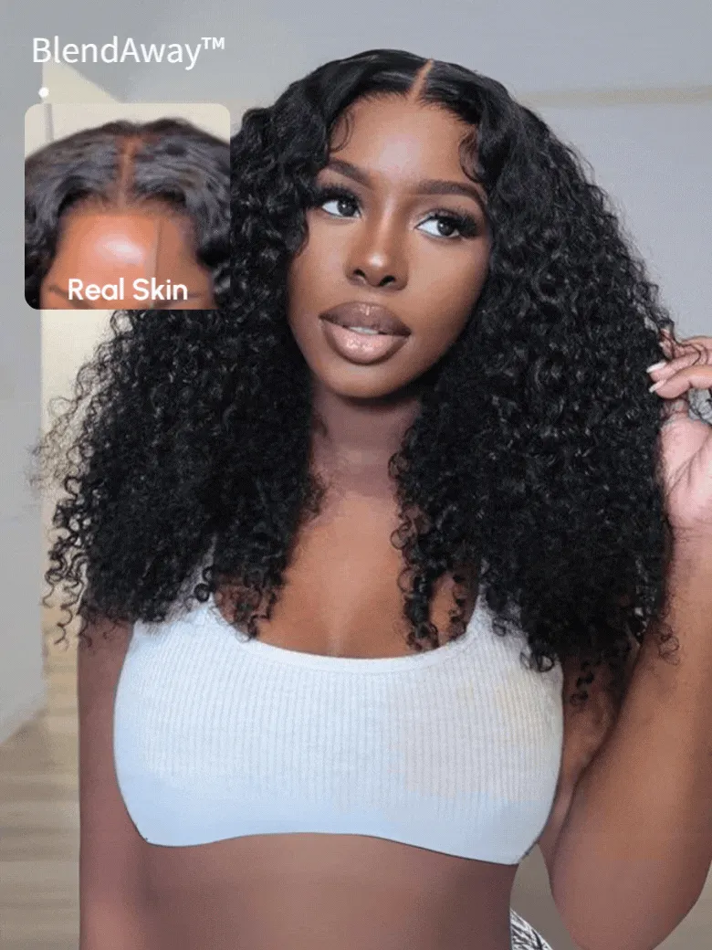 200% Density 5x5 HD BlendAway Lace Closure Black Glueless Jerry Curly Human Hair Wig
