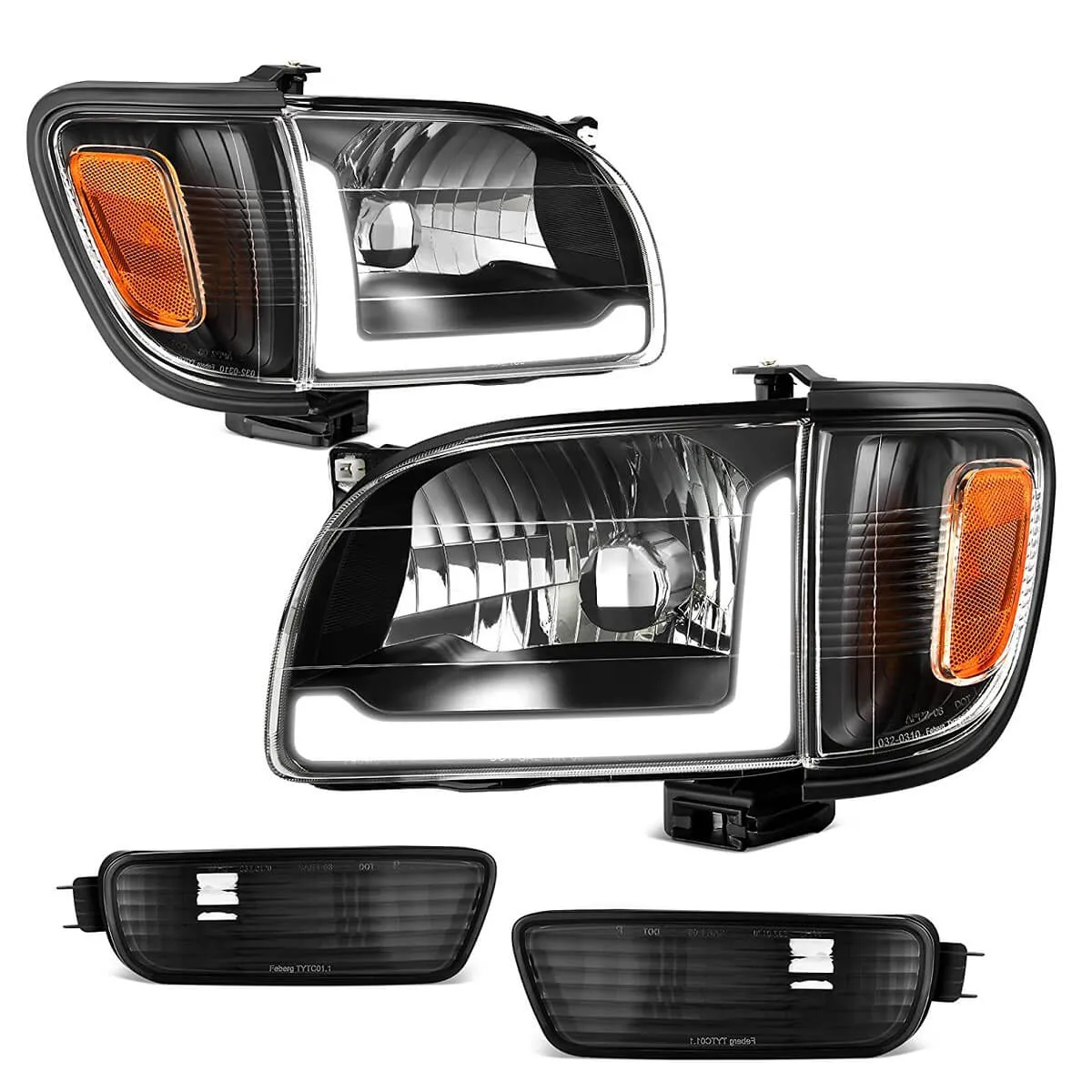YITAMOTOR® LED DRL 2001-2004 Toyota Tacoma Headlight Assembly Pickup Black Housing + Bumper Lights