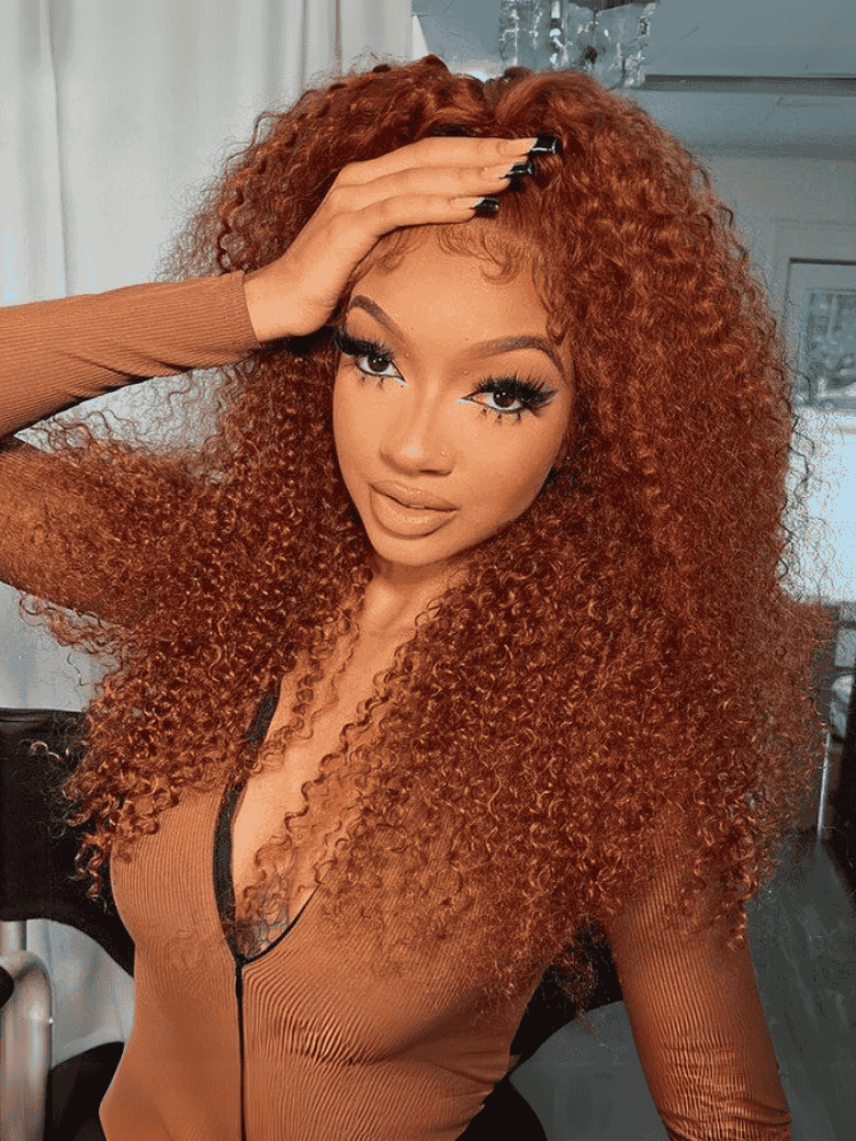 [20"=$99] 13x4 Lace Frontal Auburn Brown Hair Color Jerry Curly Lace Wigs With Baby Hair 150% Density