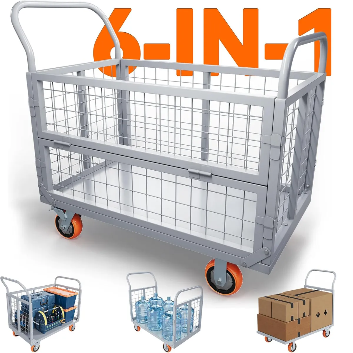 Platform Truck Cart W/Cage Foldable Flatbed Cart for Grocery & Warehouse 2000LBS