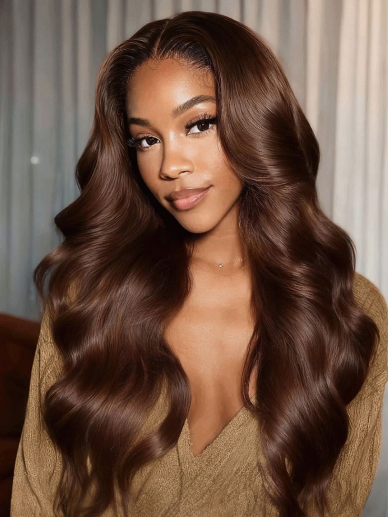 Auburn Brown Autumn & Winter 13x4 Pre-Everything Lace Frontal Loose Wave 100% Human Hair Wig with Invisi Drawstring & Face Framing Layers 150% Density
