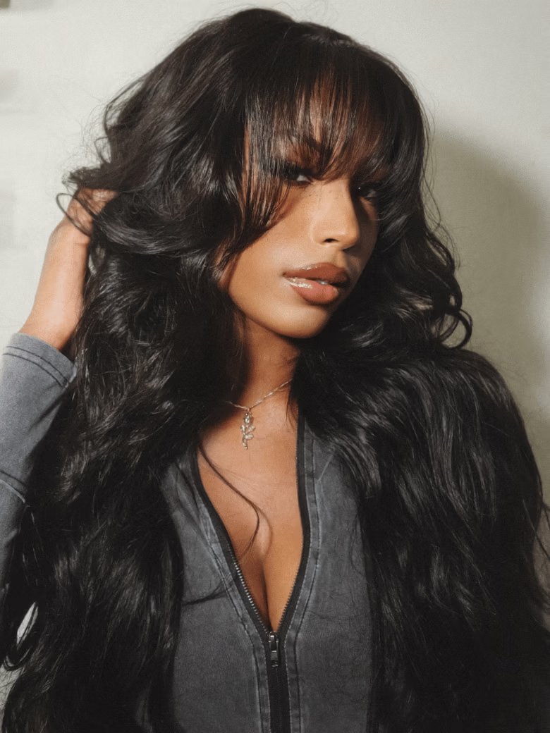 7x5 Bye-Bye Knots™ & 13x4 Pre-Everything™ & HD Lace Frontal Pull And Go Black Fluffy Natural Loose Wave Wispy Bangs Wig