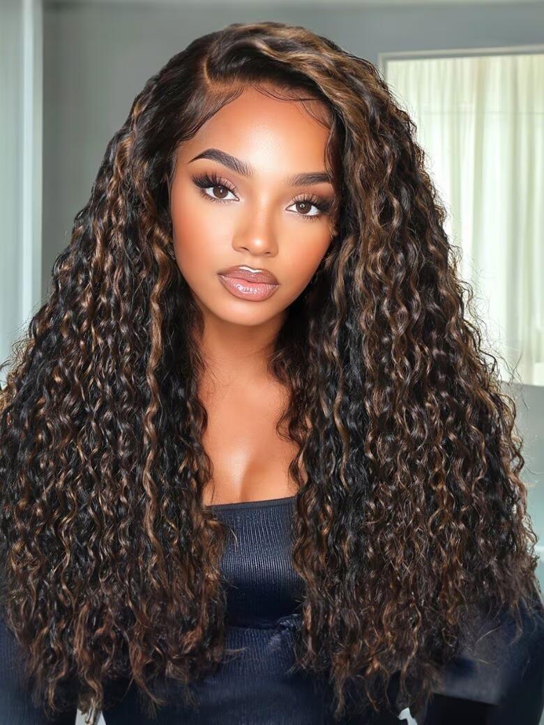 20"-24" Highlight Bouncy 13x4 Drawstring Water Wave Curly Pre-Everything Lace Frontal Wig