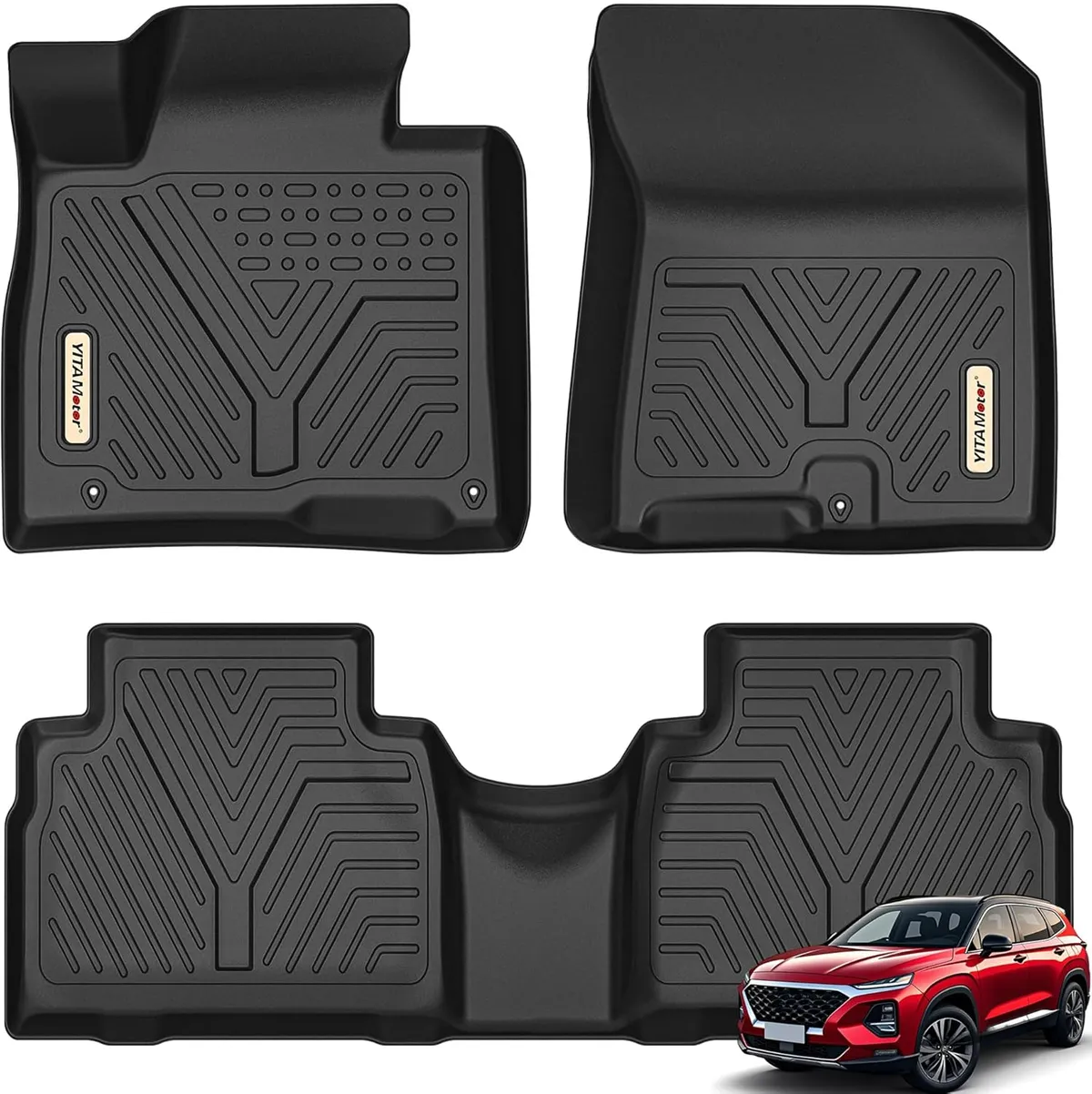 Custom Fit TPE Floor Mats for 2019-2020 Hyundai Santa Fe (5-Passenger) – 1st & 2nd Row All-Weather Protection