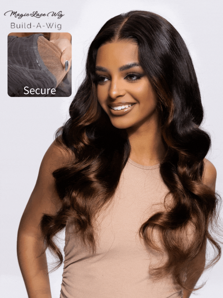 [20''=$109]180% Density 7x5 Bye-bye Knots Magic Lace Wig  Lace Closure Black to Chestnut Brown Ombre Body Wave Wig