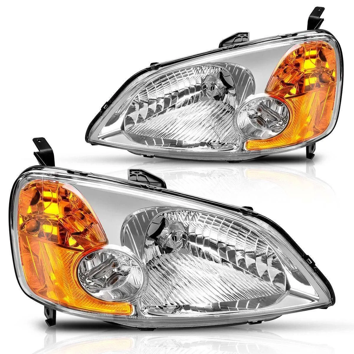 YITAMOTOR® Headlights Assembly Compatible with 2001-2003 Honda Civic Headlamp Replacement Chrome Housing Pair Driver and Passenger Side