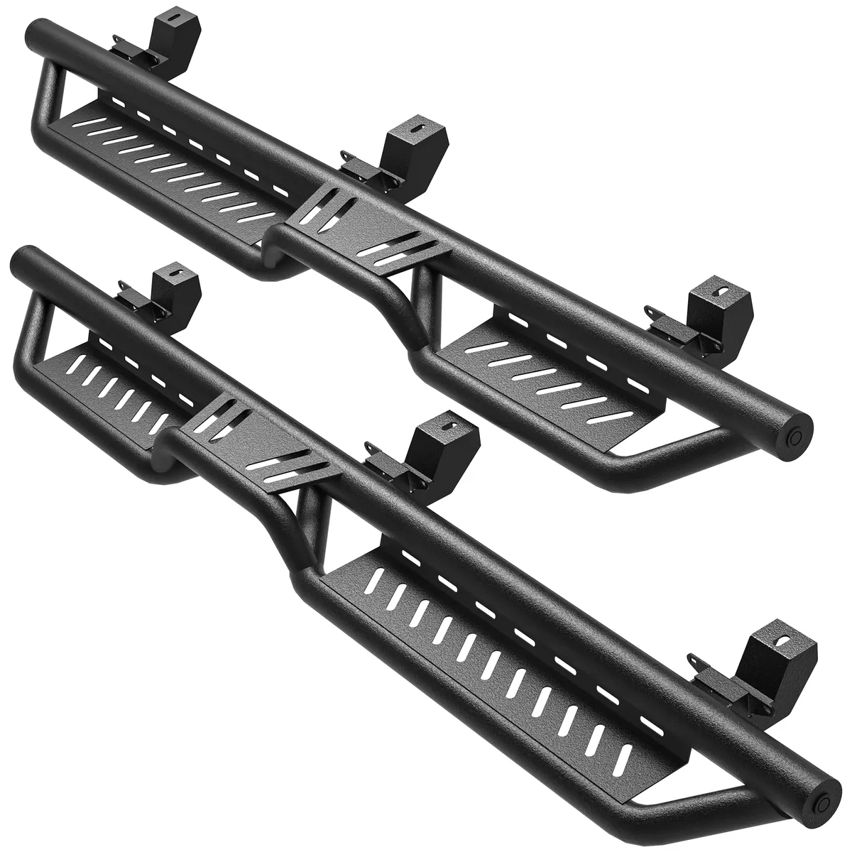 Running Boards & Side Step Compatible with 2018-2026 Jeep Wrangler JL 4 Door, Black Powder Coated Nerf Bar with Two-Stair for Roof Operation