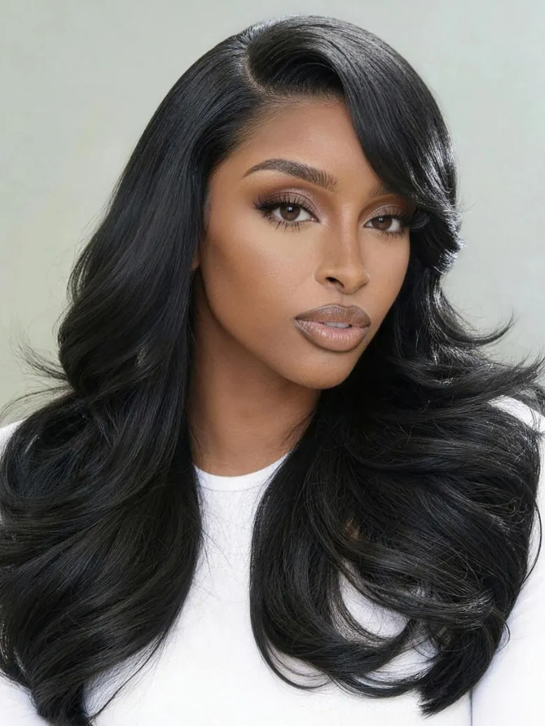 [Limited Time] UNice Feather Cut with Side Swept Bangs 13x4 Pre-Everything™ Lace Frontal Natural Black Drawstring Wig