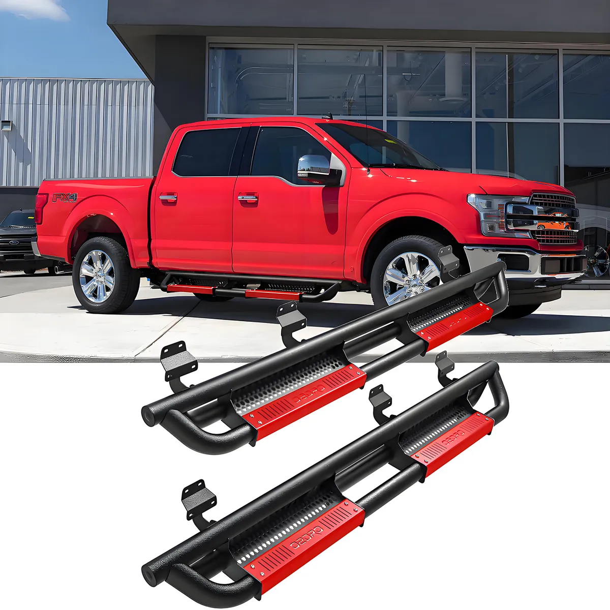 OEDRO Running Boards for 2015-2024 Ford F-150 SuperCrew Cab & 2017-2024 Ford F-250 F-350, Textured Nerf Bar Truck Side Steps