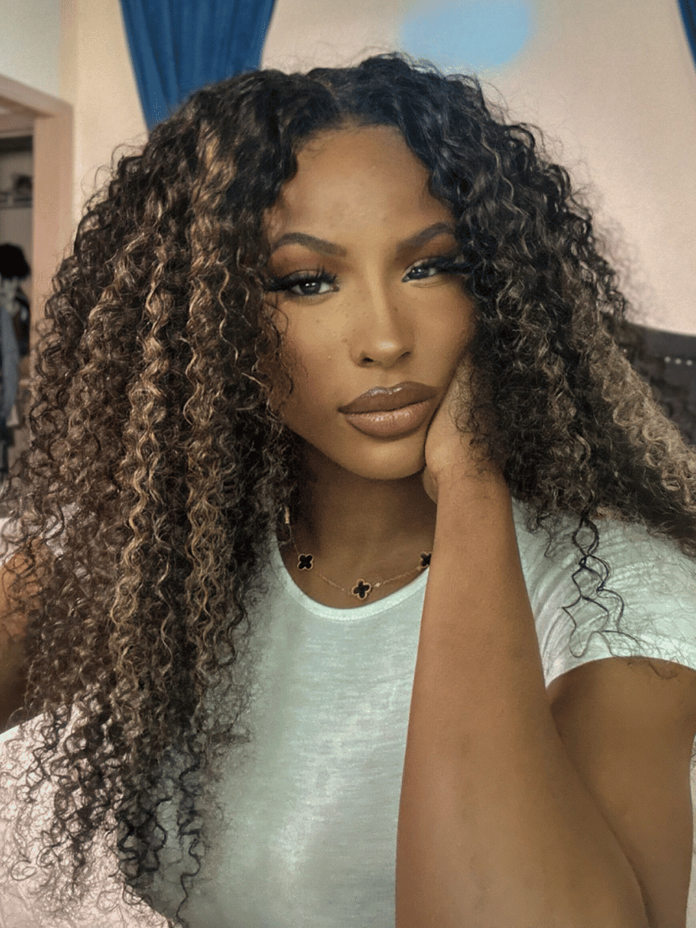 [200% Density from 20"] 6x4.5 Pre Cut Lace Curly Wig Put On And Go Quick Easy Black With Blonde Highlights