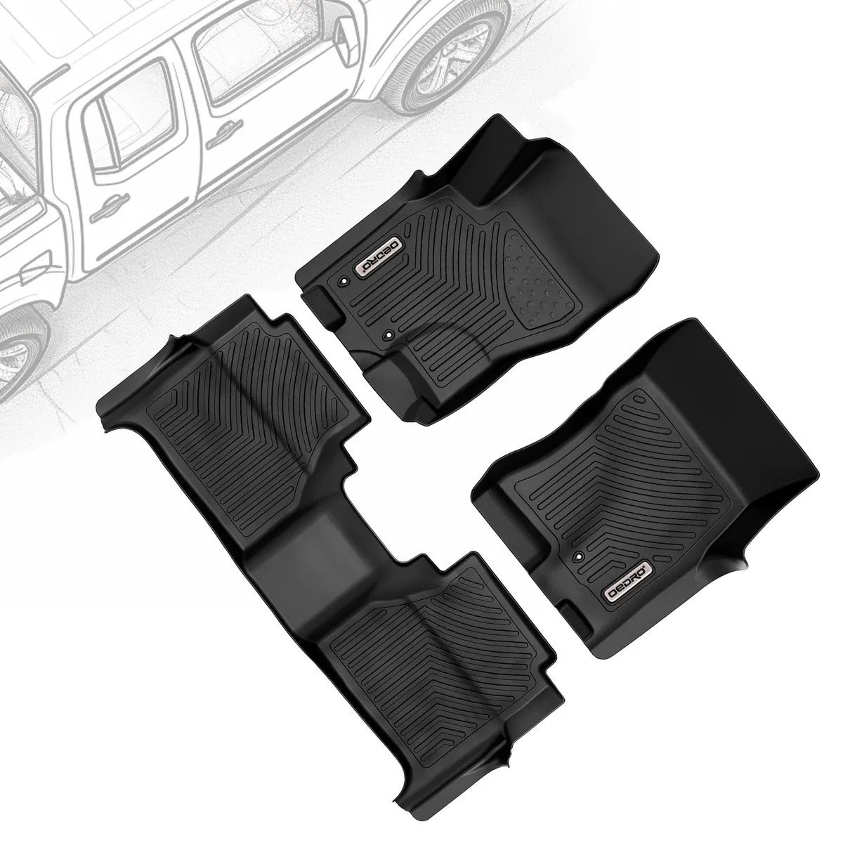 OEDRO Floor Mats for 2008-2021 Nissan Frontier Crew Cab,Black TPE  All Weather Guard Full Set Car Mats