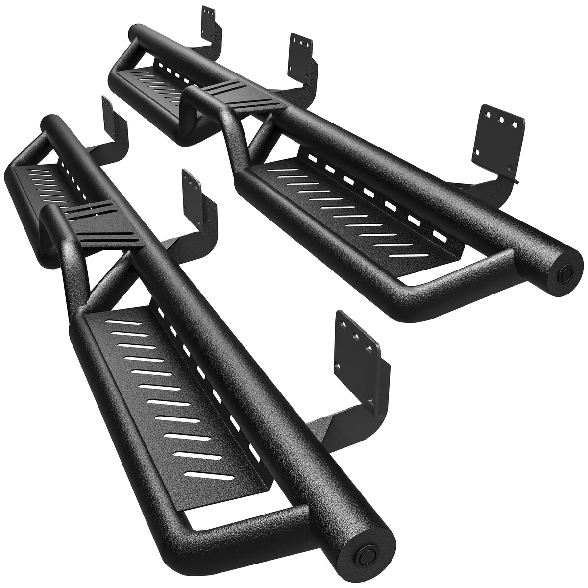 Running Boards & Side Steps Compatible with 2019-2026 Dodge Ram 1500 Crew Cab, Black Powder Coated Nerf Bar with Two-Stair for Roof Operation